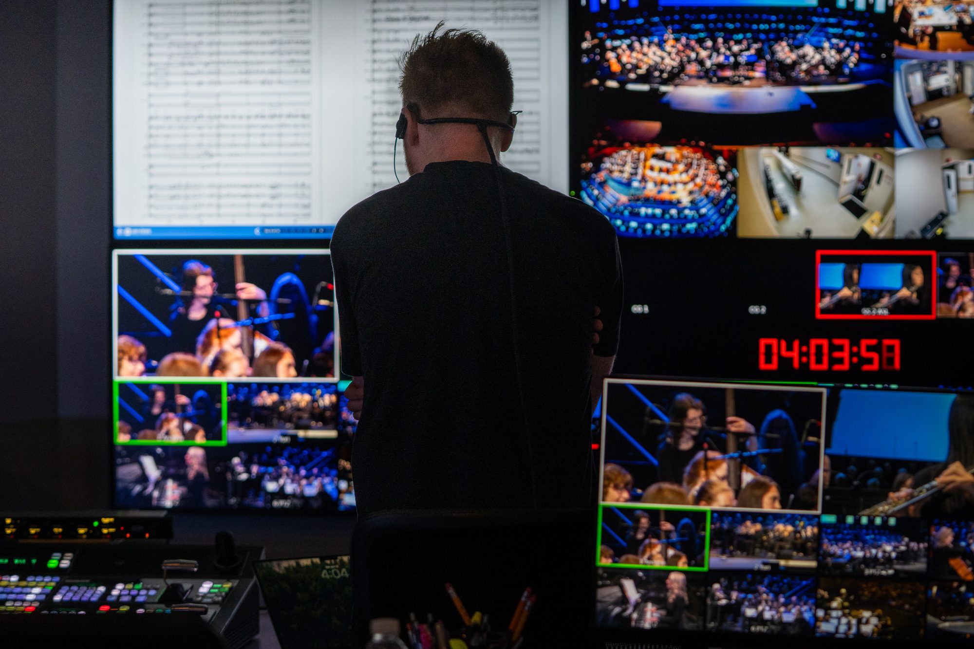 Josh Benedick directing a 30-camera live recording from the control room at Festival of Favorites V