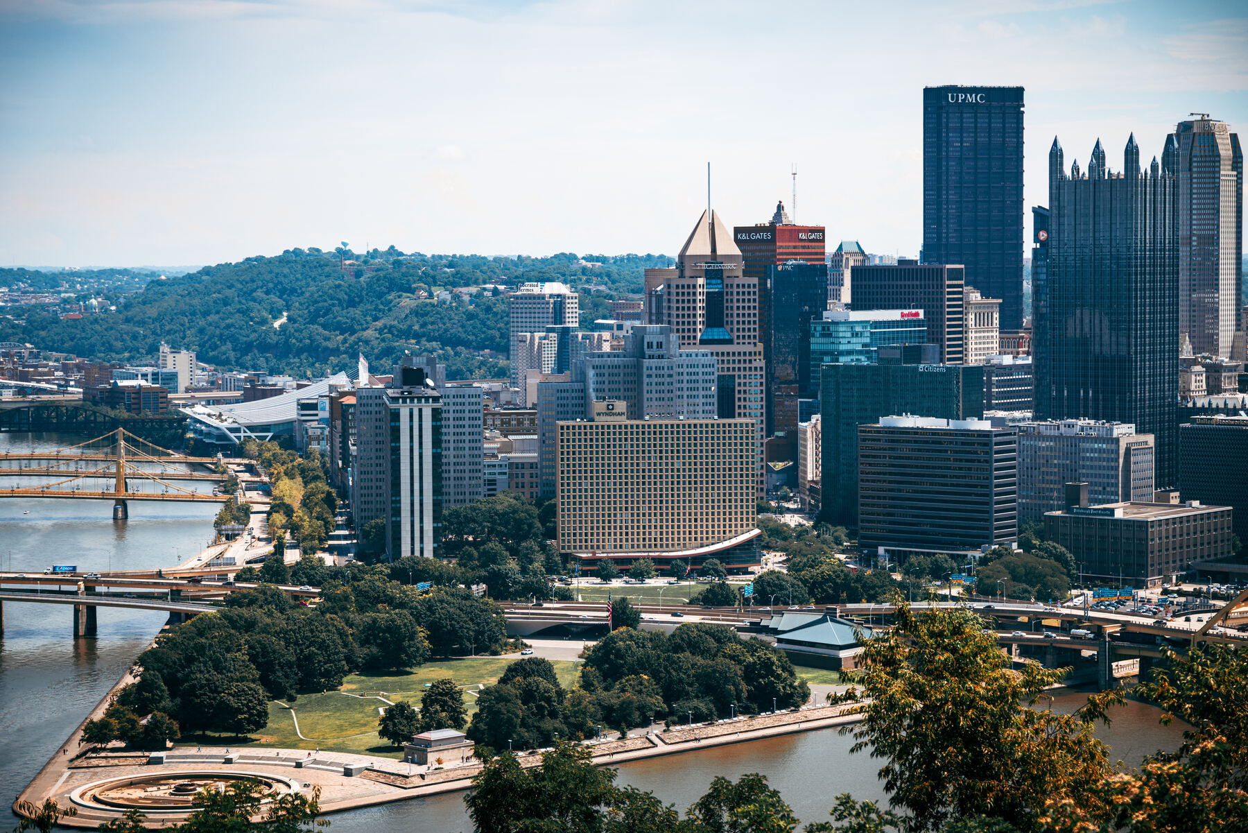 Pittsburgh's Golden Triangle skyline and the Three Rivers, seen from Mount Washington